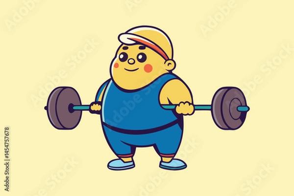 Obraz Cute Cartoon Fat Boy Exercising Vector Art Design for Funny Fitness for Kids