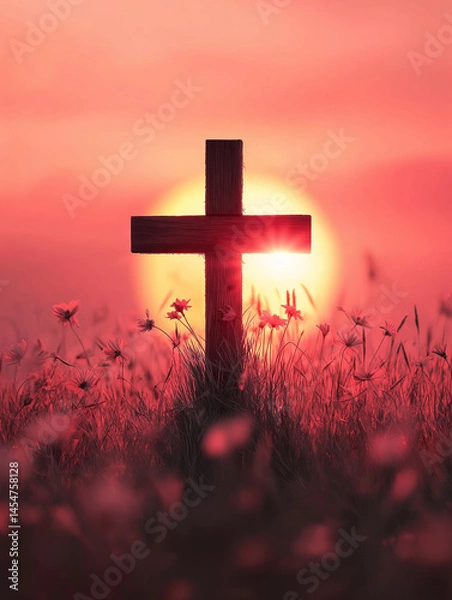 Fototapeta cross at sunset