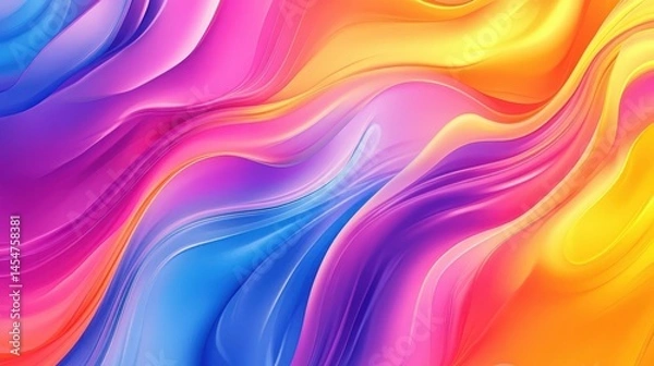 Fototapeta Vibrant abstract liquid marble background with neon pink, yellow, blue, purple, and orange swirls, creating a textured, colorful pattern ideal for posters or wallpapers.