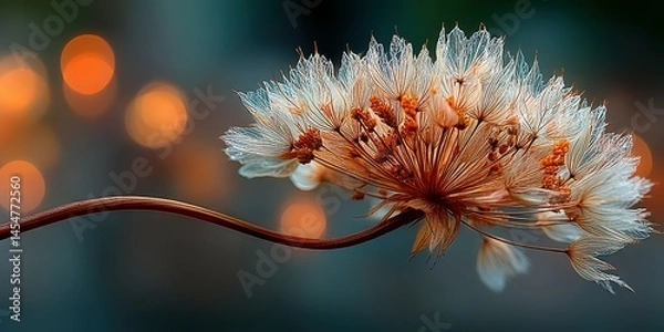 Fototapeta Delicate flower captures attention with intricate details and warm bokeh background during golden hour glow