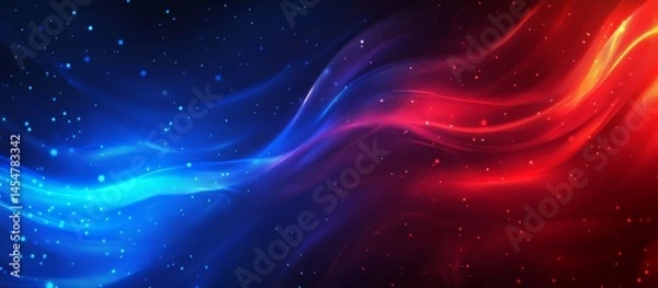 Fototapeta Red and blue background with glowing lines, a technology-themed illustration in a flat design.