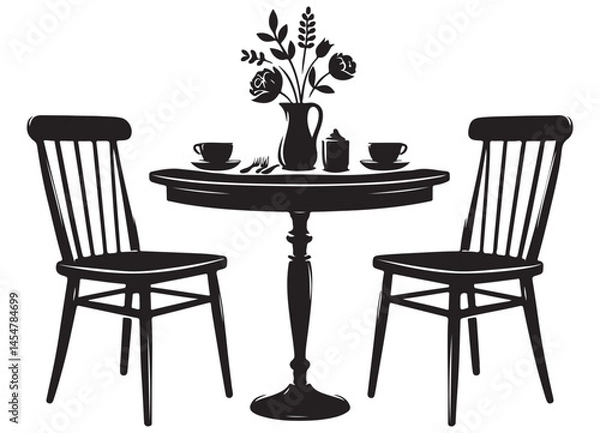 Fototapeta Charming Bistro Table Silhouette with Chairs Vector Illustration Design