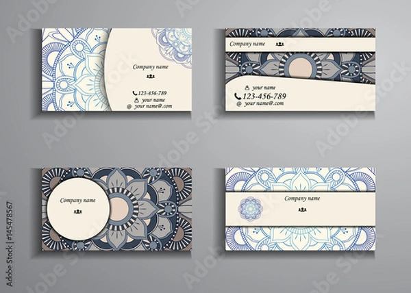 Fototapeta visiting card and business card big set. Floral mandala pattern and ornaments. Oriental design Layout, ottoman motifs. Front page and back page.