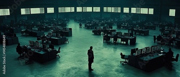 Obraz Empty office space, a lone figure.