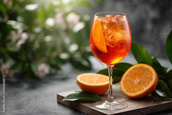Fototapeta aperol spritz cocktail drink with a slice of orange, creating a vibrant and refreshing visual of summer hydration