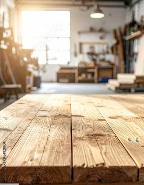 Obraz Rustic wooden table with blurred background – Generative AI Image