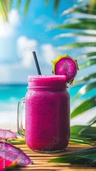 Obraz Tropical Pitaya Smoothie with Dragon Fruit Garnish

