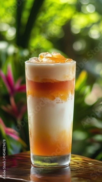 Obraz Crumble-Topped Layered Latte in Tropical Setting