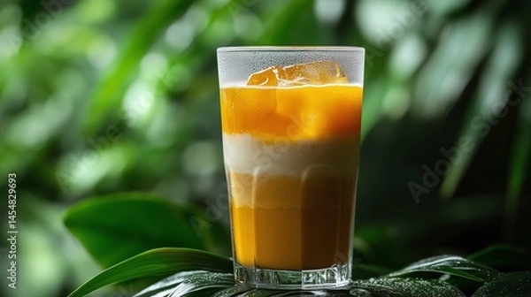 Obraz Refreshing Orange Cream Layered Drink in Glass