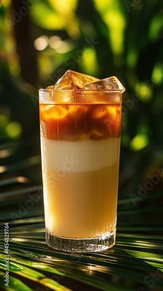 Obraz High Angle Iced Coffee Glass on Rustic Wooden Table