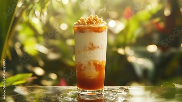 Obraz Tropical Latte with Cookie Crumble Garnish