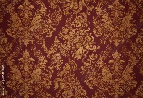 Fototapeta Intricate damask pattern, deep burgundy & gold  ,  luxury,  rich,  art deco