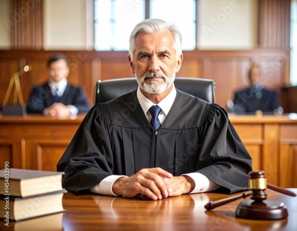 Fototapeta Two senior judges sitting in courtroom – Generative AI Image