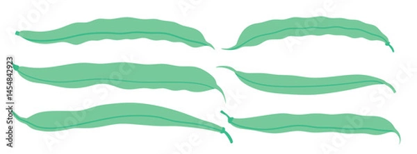 Fototapeta Green bean, string bean,  icon set in the flat style on white background.