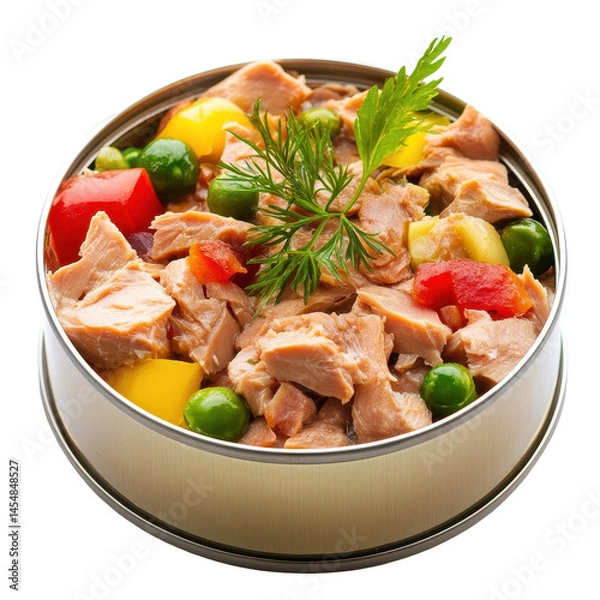 Fototapeta Canned Tuna with Veggies isolated on white background .