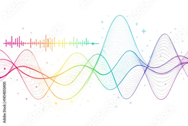 Fototapeta abstract neon color visual music wave frequencies isolated on white background, PNG