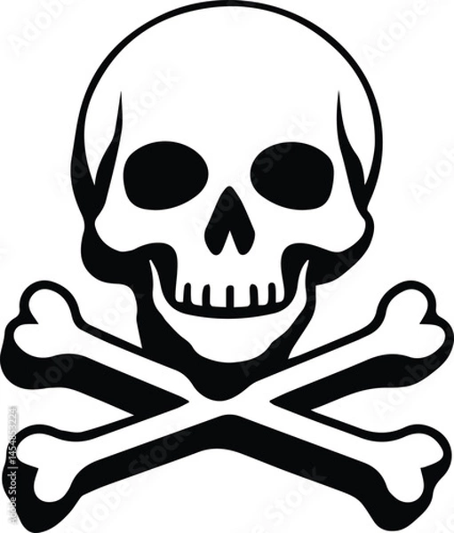 Fototapeta Danger icon with cross bone and human skull vector silhouette illustration.
