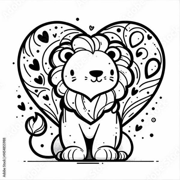 Fototapeta Adorable Lion with Heart Design for Kids' Art Projects