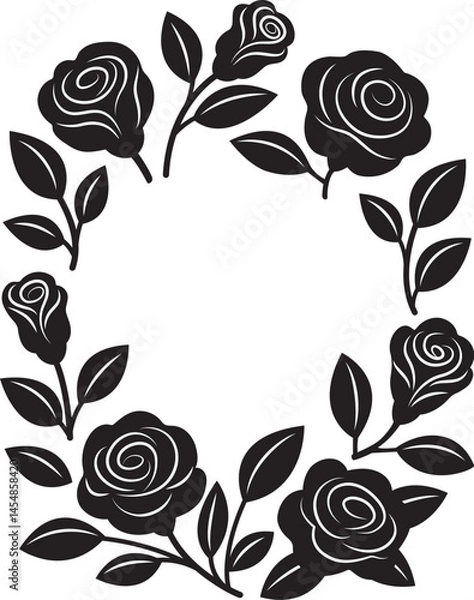 Obraz floral frame from roses, black shape roses and leaves isolated vector illustration, design element for greeting cards,poster,invitation, decoration,poster