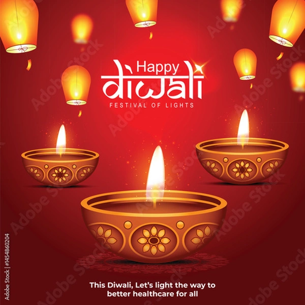Fototapeta Vector illustration of Happy Diwali social media feed template written Hindi text means happy Diwali
