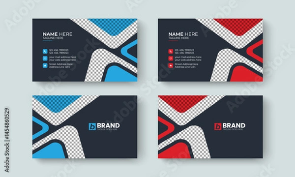 Obraz Professional creative and abstract business card design template. Template design for business card, visiting card, identity card, contact, branding, stationery, blue, red and black color.