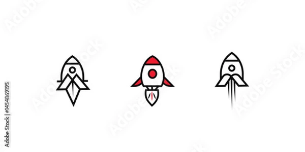 Fototapeta Rocket Icon Set Startup, Launch, Boost, Mission, Development, Creativity, Growth & Innovation Vector Sheet