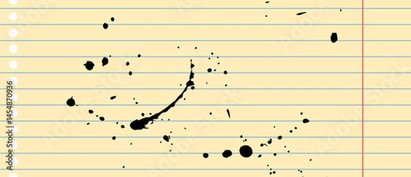 Obraz Yellow lined sheet of notebook paper. Legal pad with ink drops and splashes.black ink