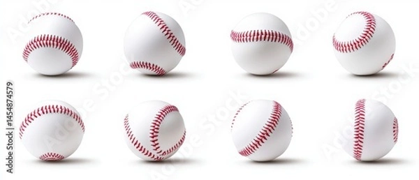 Obraz Eight Baseball Balls  Various Angles  White Background  High Resolution