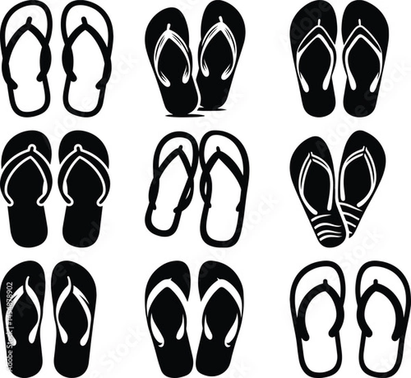 Obraz Flip Flops bundle silhouette icon vector art illustration