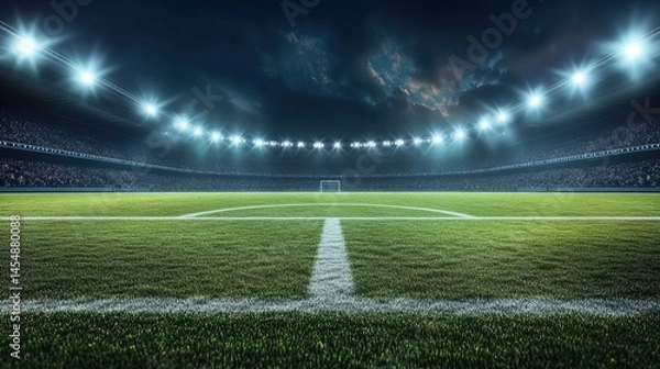 Fototapeta Deserted Football Arena: Nighttime Vision of an Abandoned Stadium under a Starry Sky