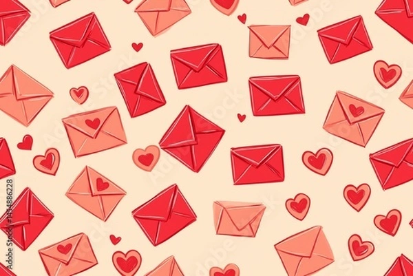 Obraz Seamless Valentine's Day Background Art with Heart and Colorful Envelope Pattern