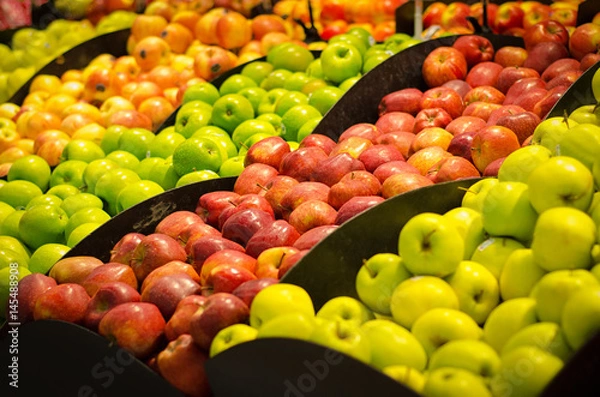 Obraz Fresh green apples in supermarket