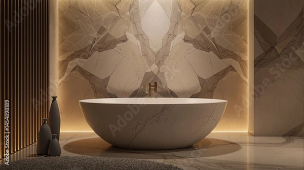 Fototapeta A modern and luxurious bathroom with a warm minimalist design
