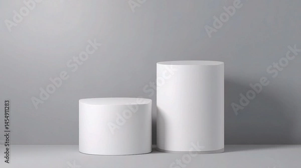 Obraz Smooth White Cylindrical Podiums Placed Symmetrically in Modern Setting