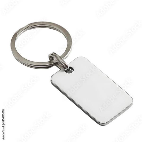 Fototapeta Simple, yet elegant key chain with a rectangular fob in a silvery metallic color.