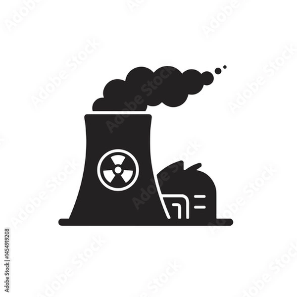 Obraz Flat minimalistic vector icon Nuclear power plant emitting smoke on transparent background.