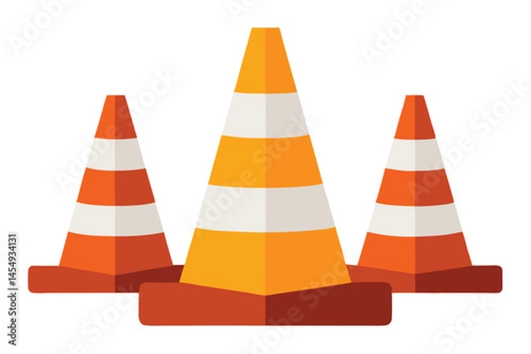 Fototapeta Three stylized traffic cones symbolizing road work and traffic management concepts