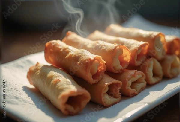 Obraz Freshly fried spring rolls draining on a white paper