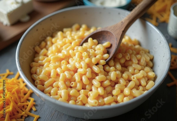Obraz Mixing bowl of cooked macaroni as preparation for cooking