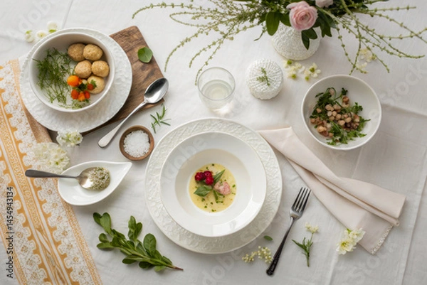 Obraz Neatly decorated and arranged dining table at a luxurious restaurant.