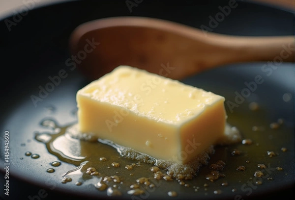 Obraz Pat of butter melting in a non-stick pan over medium heat