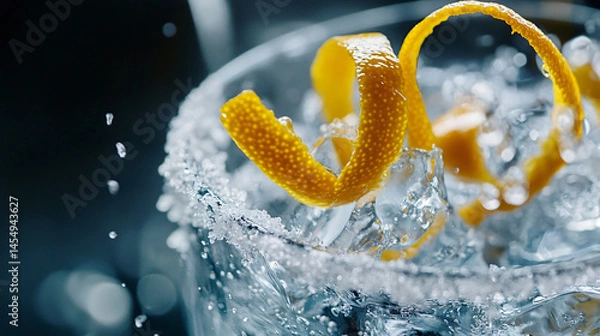 Fototapeta A close-up of a cocktail being garnished with a citrus peel twist.