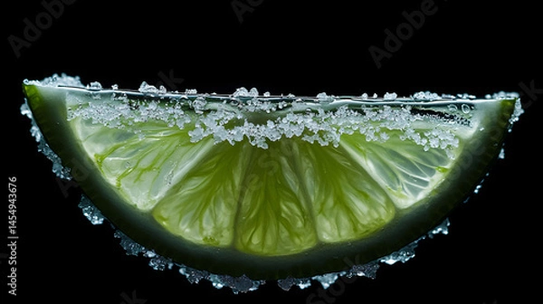 Fototapeta A close-up of a margarita cocktail with a salted rim and lime wedge.