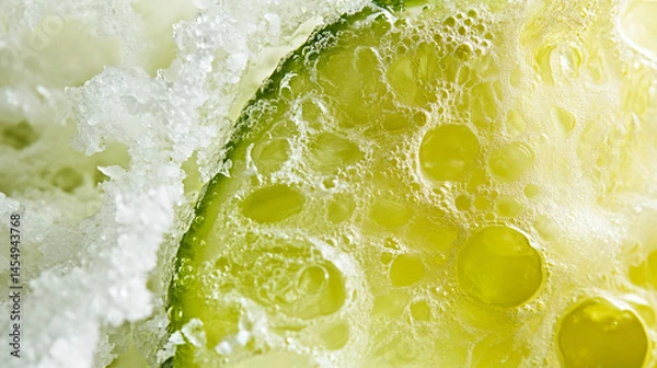 Fototapeta A close-up of a margarita cocktail with a salted rim and lime wedge.