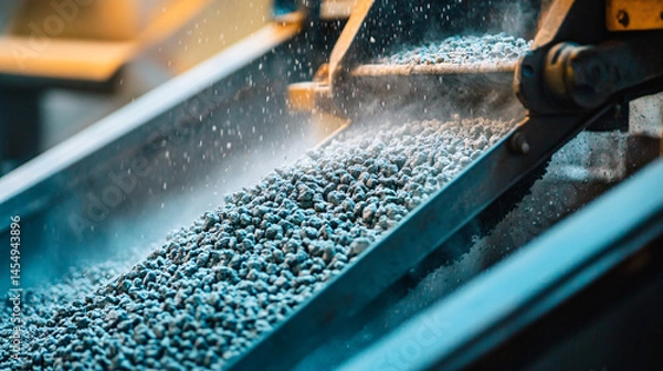 Fototapeta A close-up of a vibrating screen separating gravel by size.