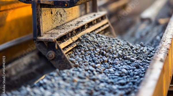 Fototapeta A close-up of a vibrating screen separating gravel by size.