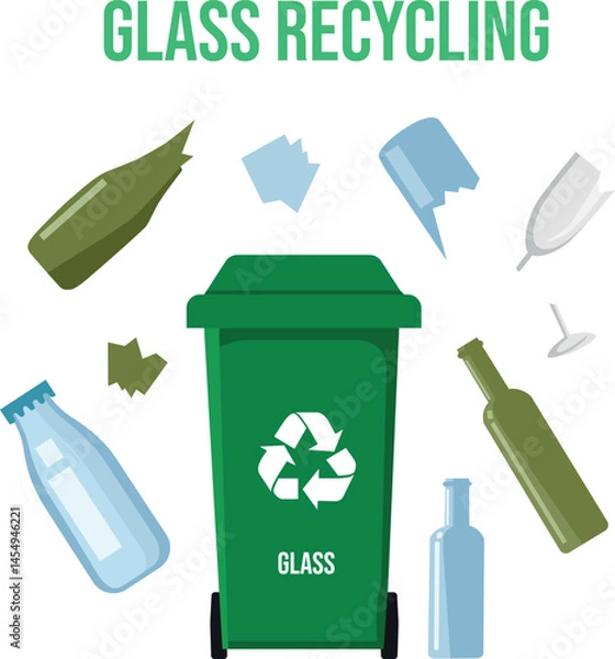 Obraz Glass waste recycling vector illustration set