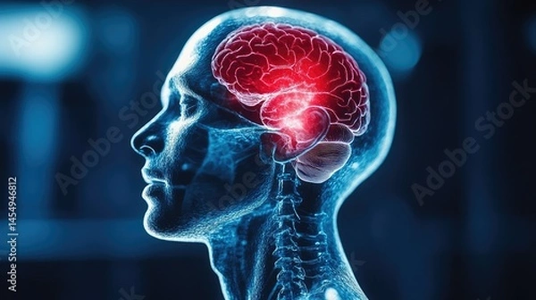 Fototapeta Human head with highlighted brain
