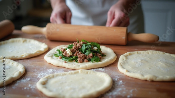 Obraz Stuffed naan in its raw form ready to be rolled into shape