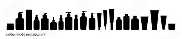 Fototapeta Vector Shampoo and Beauty Bottle Set. Skincare Product Silhouettes with Jars, Tubes and Containers for Cosmetics